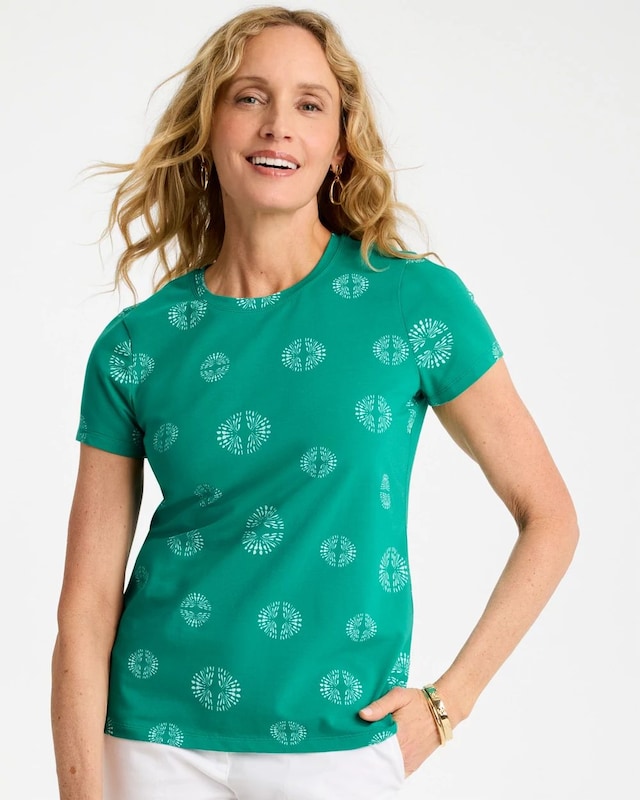 Printed Cotton Stretch Cap-Sleeve Tee - image 1